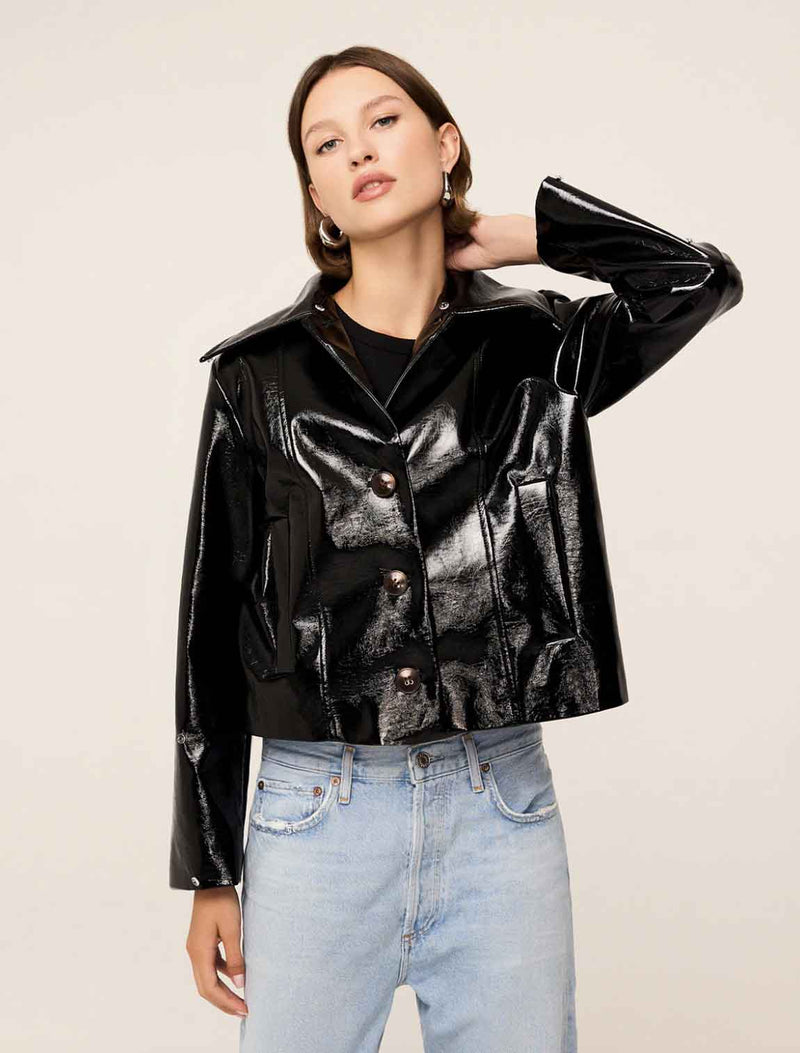 Rent the Kitri Bonnie Black Faux Shearling Trimmed Jacket at Rites