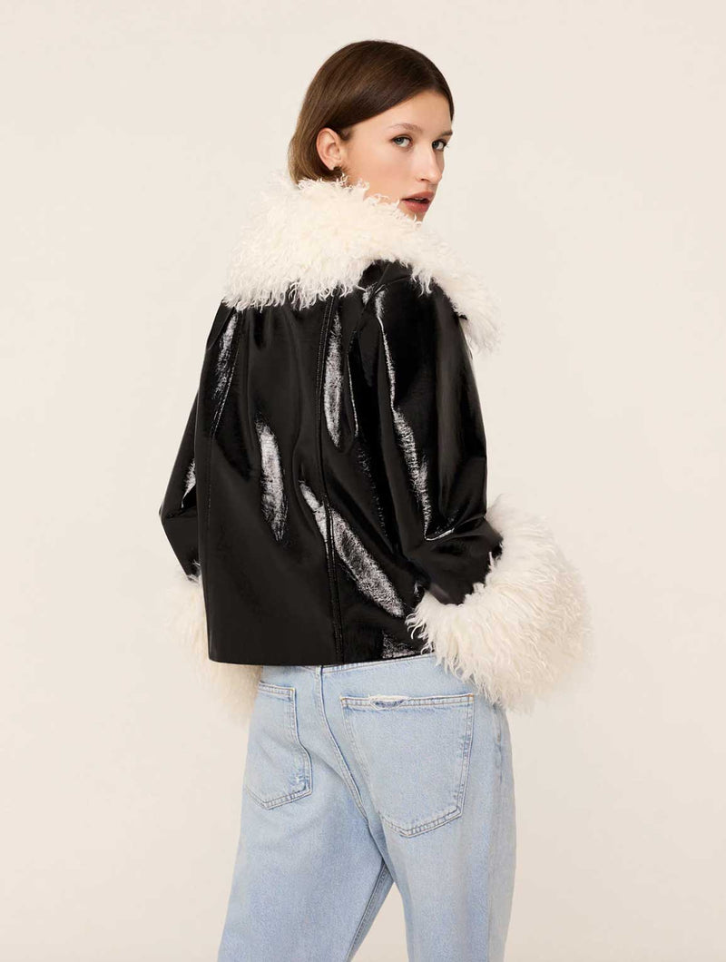 Rent the Bonnie Faux Shearling Trimmed Jacket in black by Kitri at Rites