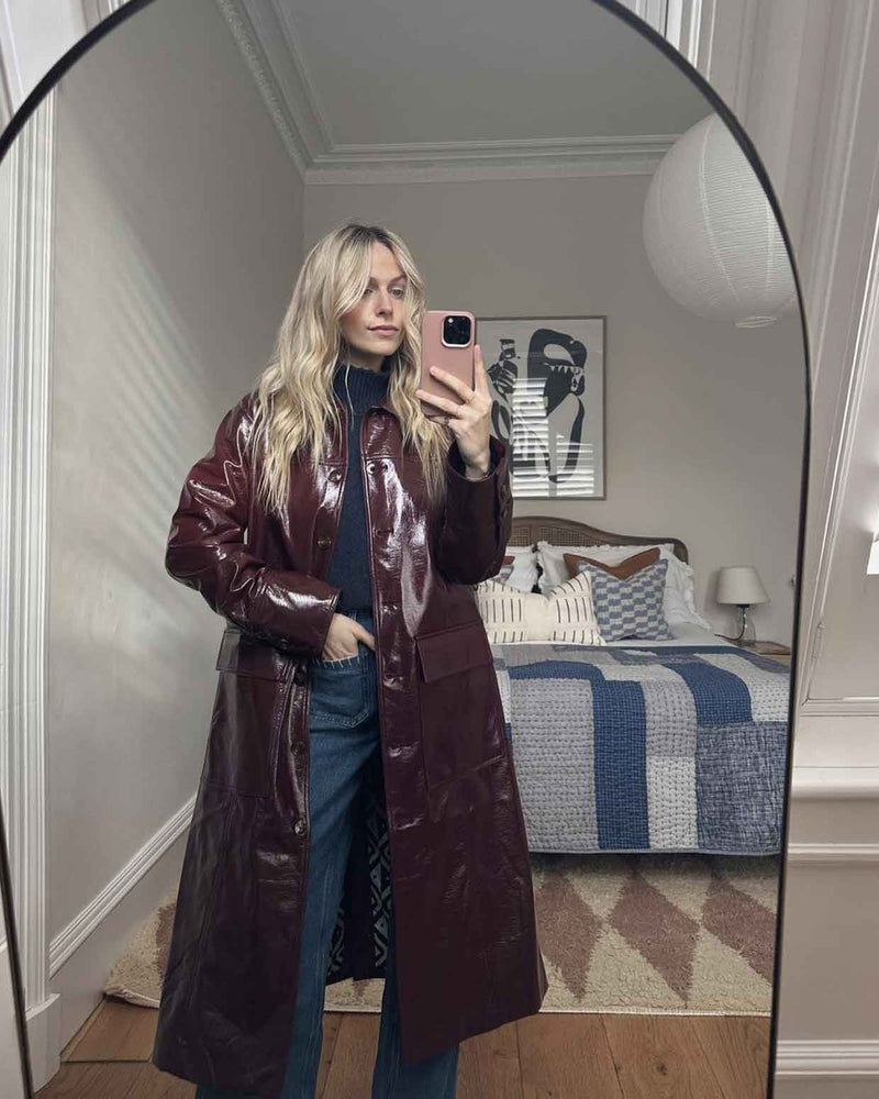 Rent the Kitri Dominique Vinyl Coat in burgundy at Rites