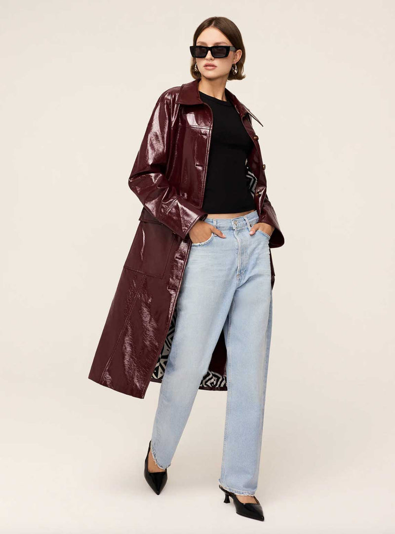 Rent the Kitri Dominique Vinyl Coat in burgundy Oxblood at Rites