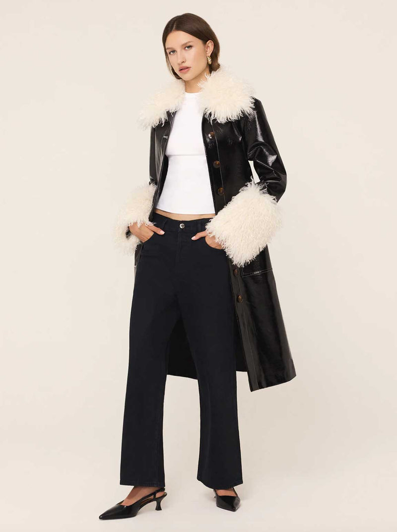 Rent the Kitri Simone Faux Shearling Black Vinyl Coat at Rites