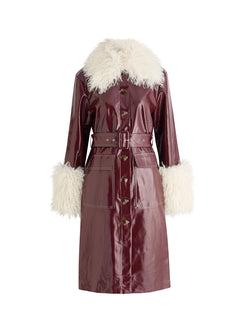 Rent the Kitri Simone Burgandy Faux Shearling Trimmed Vinyl Coat in Oxblood at Rites