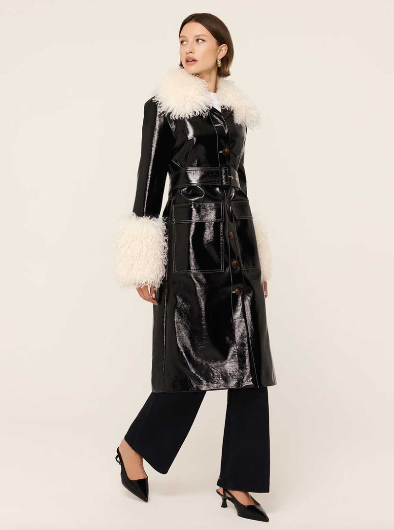 Rent the Simone Black Faux Shearling Trimmed Coat by Kitri at Rites