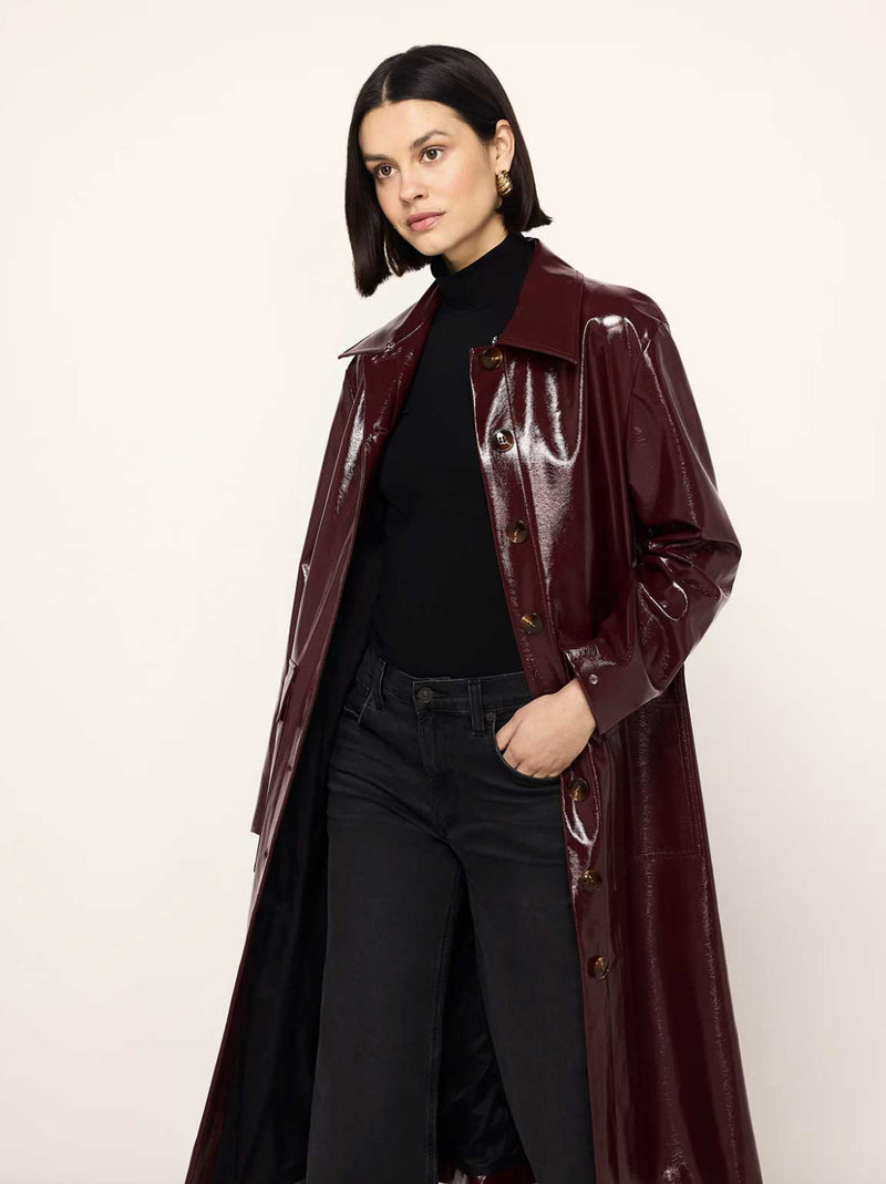 Rent the Kitri Simone Faux Shearling Trimmed Vinyl Coat in burgandy at Rites