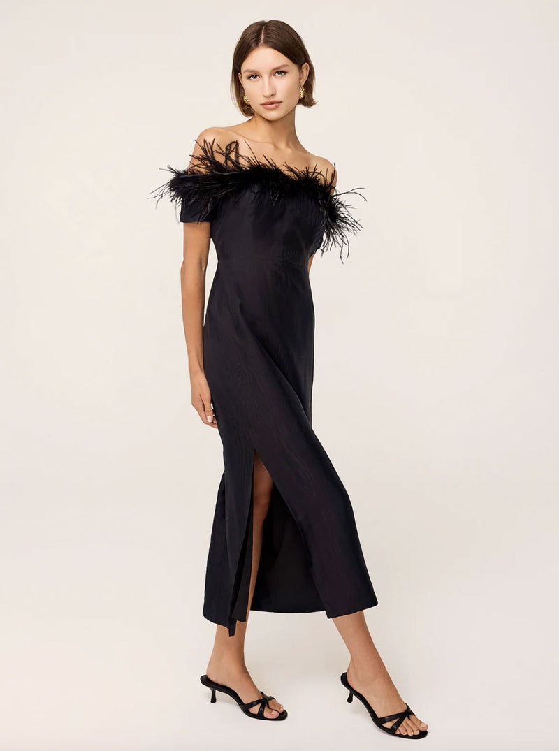 Rent the Black Feather Midi Dress by Kitri at Rites