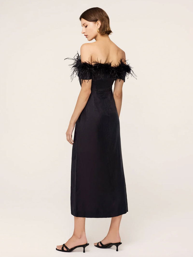 Rent the Kitri Feather Black Midi Dress at Rites