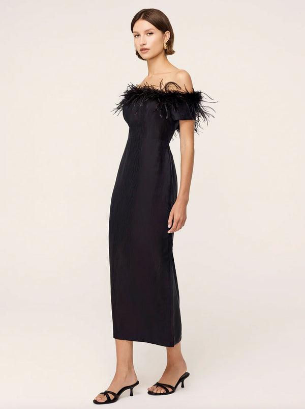 Rent the Kitri Feather Midi Dress in black at Rites