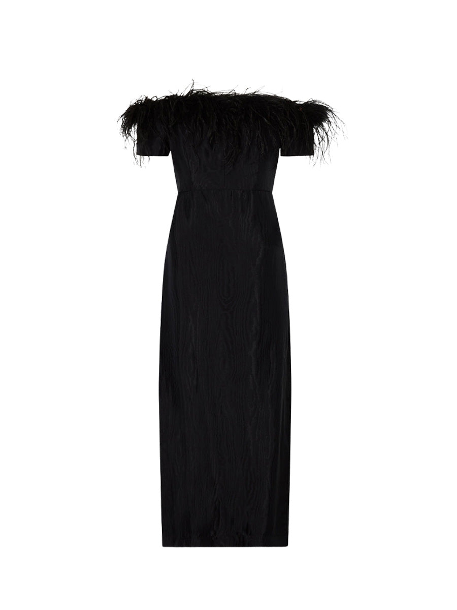 Berthal Rites Rent Rent Kitri Vivien Black Feather Midi Dress | Rites Rental & Resale