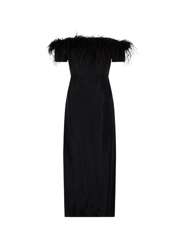 Rent the Kitri Black Feather Midi Dress at Rites