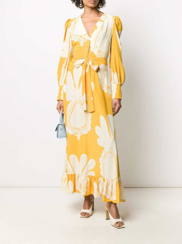 Shop the preloved resale Swing Silk Dress in yellow pineapple print by La DoubleJ