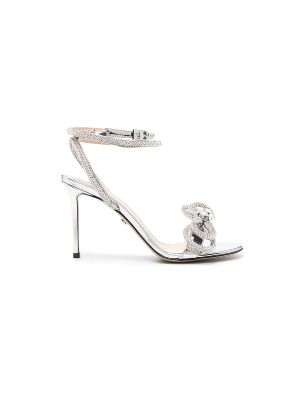 Shop the Mach & Mach Silver Double Bow Crystal Embellished Leather Sandals at Rites London