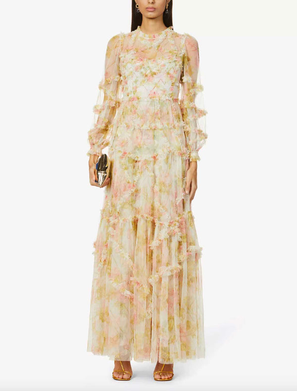 Rent the Harlequin Floral Ruffle Maxi Dress by Needle & Thread at Rites