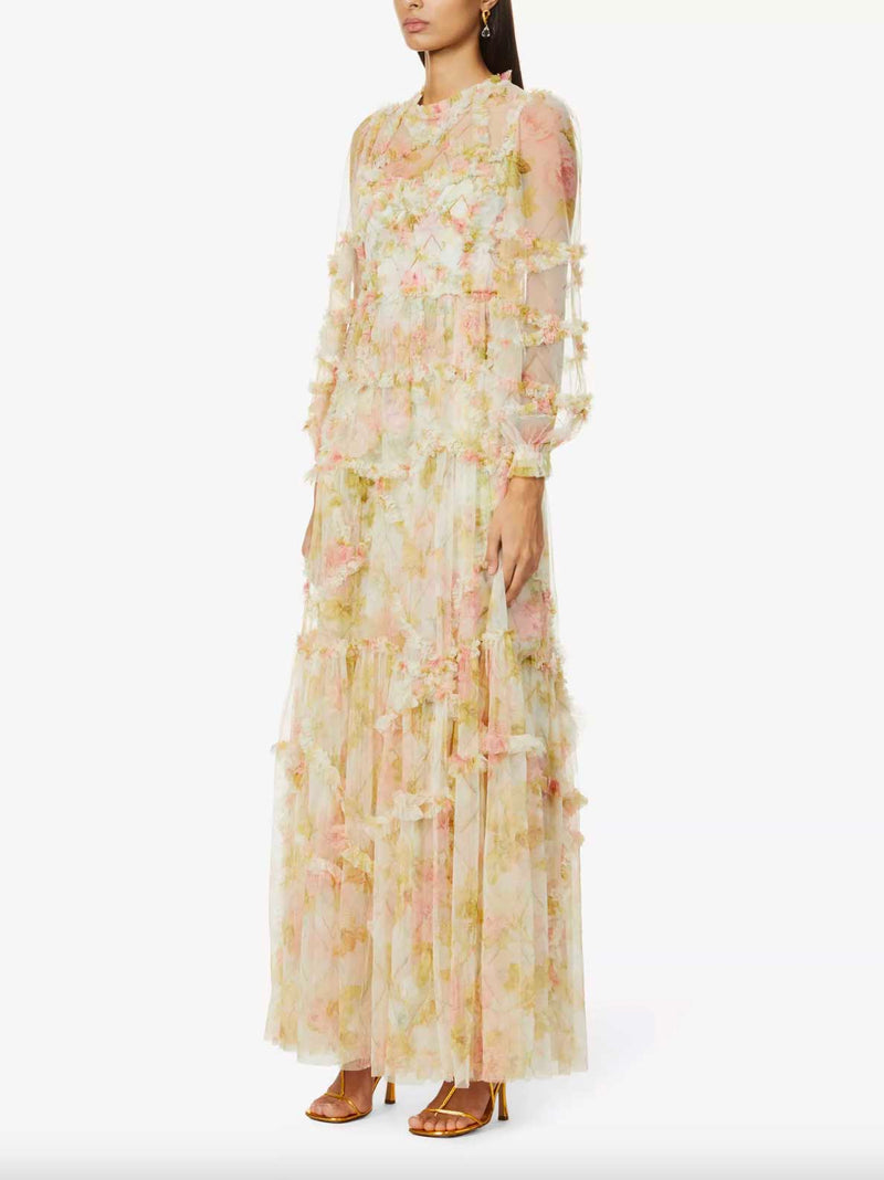 Rent the Needle & Thread Harlequin Floral Ruffle Gown at Rites