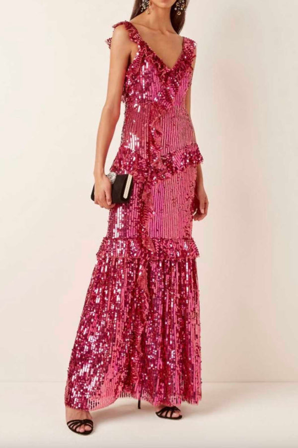 Rent the Needle & Thread Sequin Maxi Dress in pink at Rites