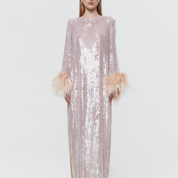 rachel gilbert pink feather dress Rent Rachel Gilbert Pink Xanthy Feather-Trimmed Gown