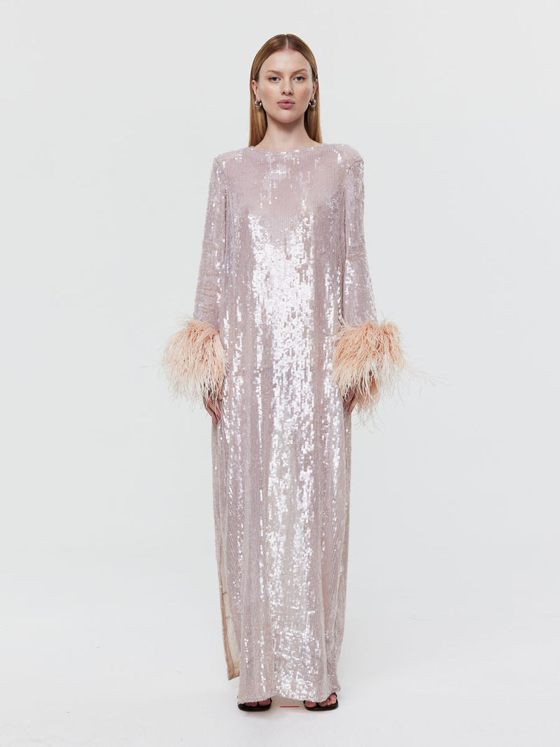 Rent the Rachel Gilbert feather-trimmed sequin Xanthy Gown at Rites