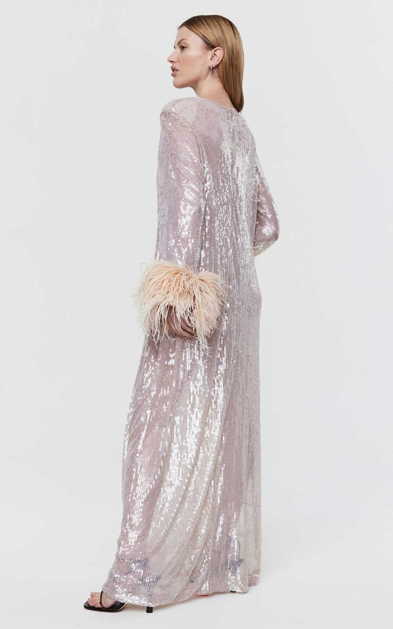 Rent the Rachel Gilbert feather-trimmed Xanthy Gown in sequin at Rites
