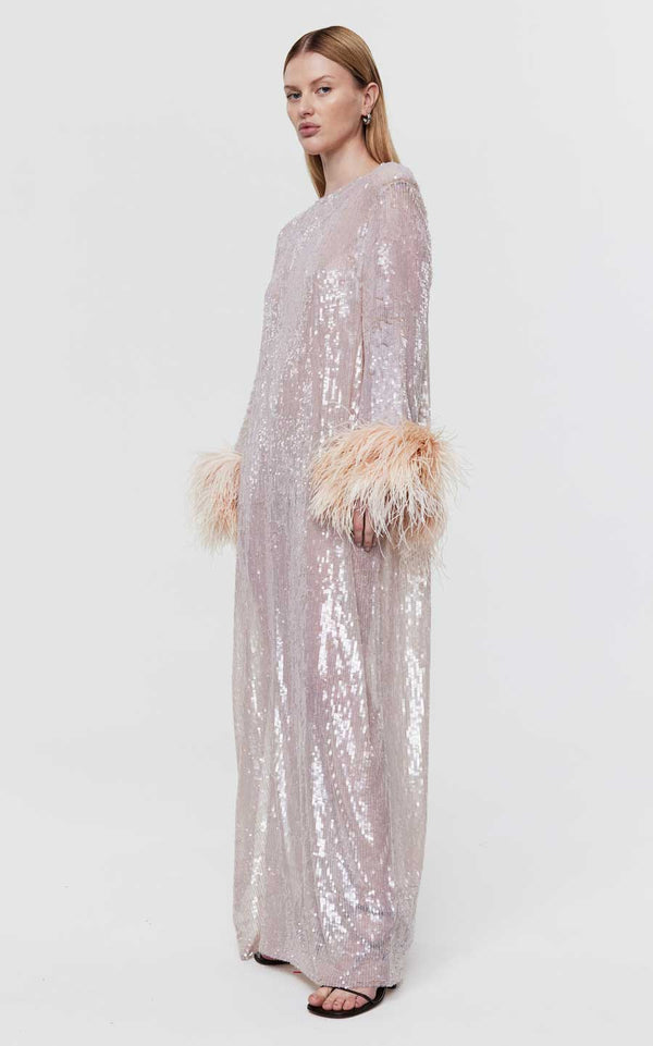 Rent the Rachel Gilbert sequinned feather-trimmed Xanthy Gown at Rites