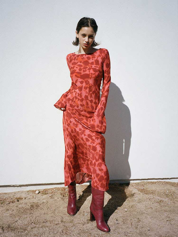 realisation par long sleeve red dress Realisation Par The Gia in Havana Taite Ro
