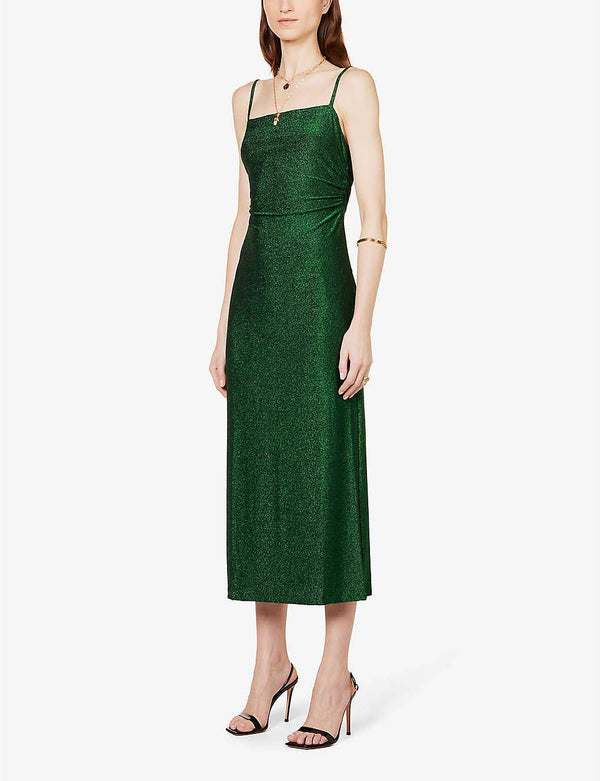 Rent the Breslin Midi Dress in metallic green by Reformation