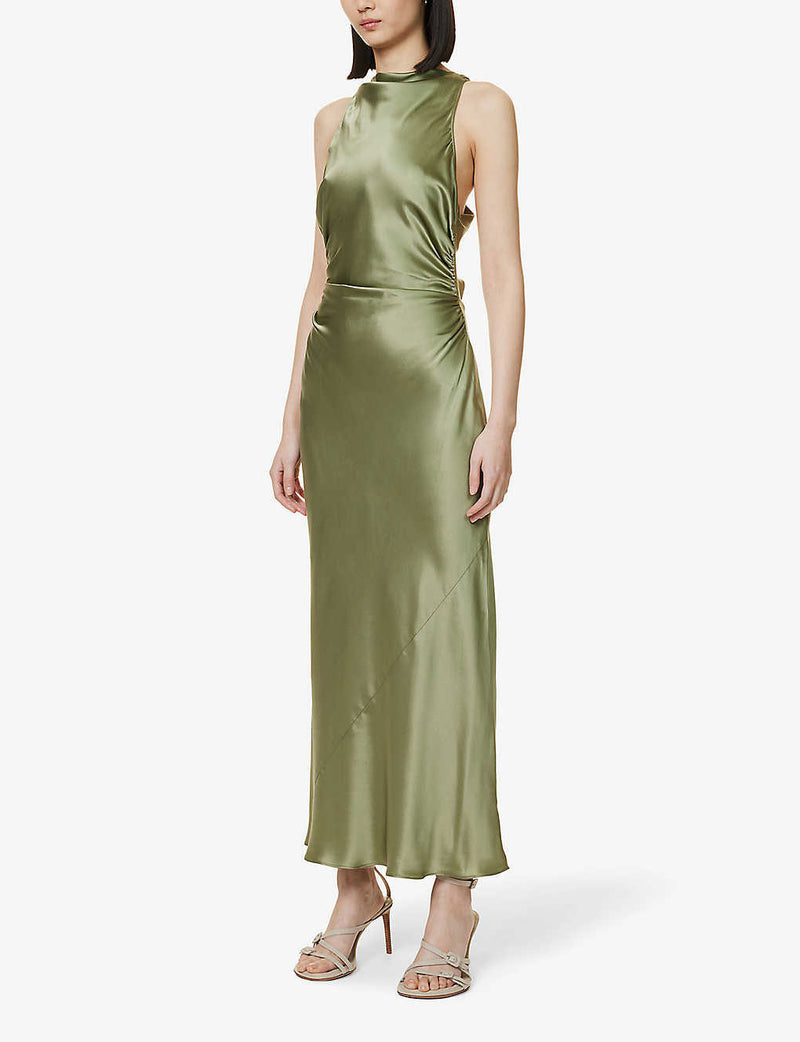 Rent Reformaion Casette Silk Midi Dress in Artichoke | Rites Rent Reformaion Casette Silk Midi Dress in Artichoke | Rites