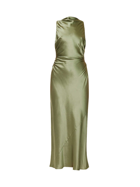 Rent Reformaion Casette Silk Midi Dress in Artichoke | Rites