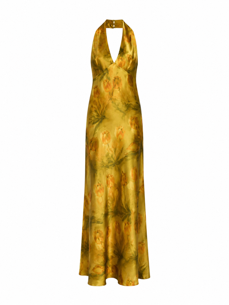 reformation yellow halter dress Rent Daniela Silk Maxi Artiste Sorcha Emerald Green Wrap Center of attention. color-code:BRTW SIZE:IT 44