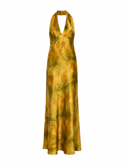 reformation yellow halter dress Reformation Nerida Halter Cut Out Silk Dress, Turmeric/Yellow
