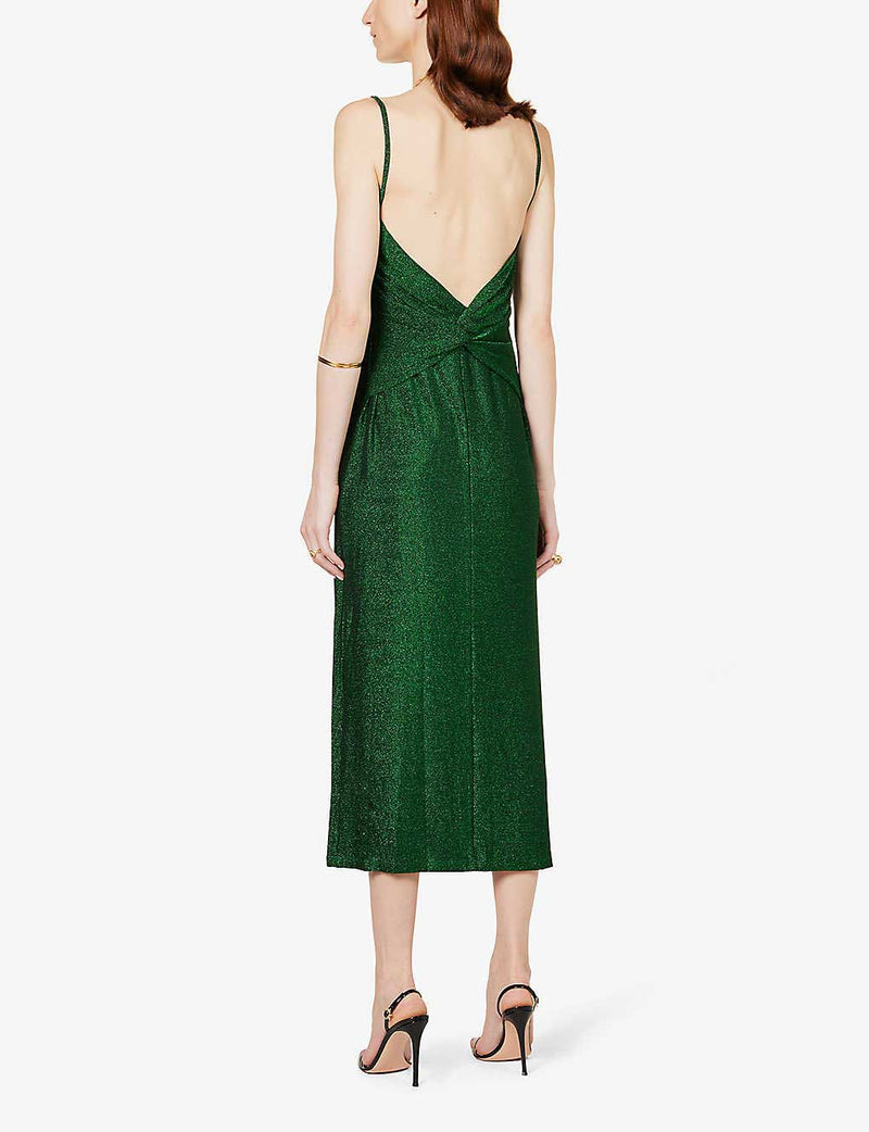 Rent the Breslin Midi Dress in metallic green by Reformation