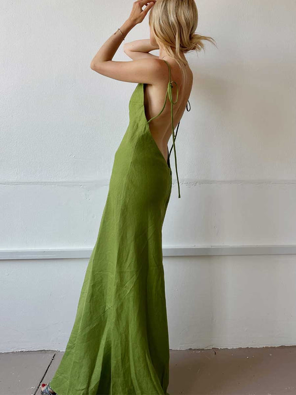 Rent the Selia Maxi Dress in green linen by Reformation