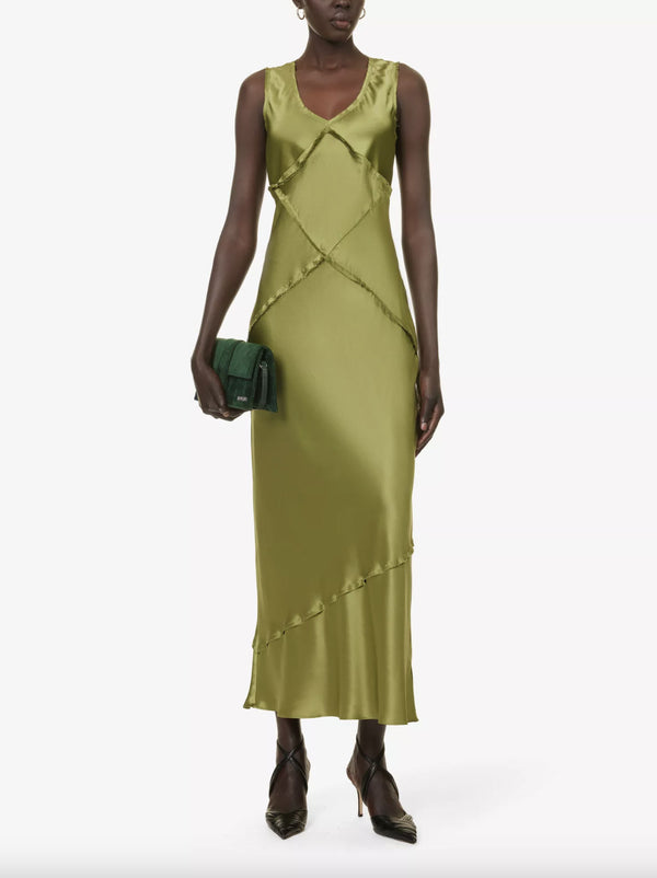 Rent the Reformation Talor Dress in leaf green silk at Rites