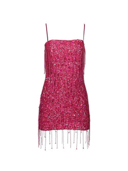 Rent the Retrofete Heather Sequin Star Fringe Dress in pink at Rites