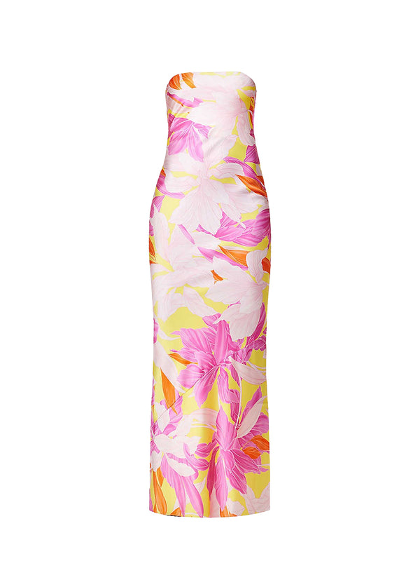 Rent the Keaton strapless dress in floral print silk by Retrofete
