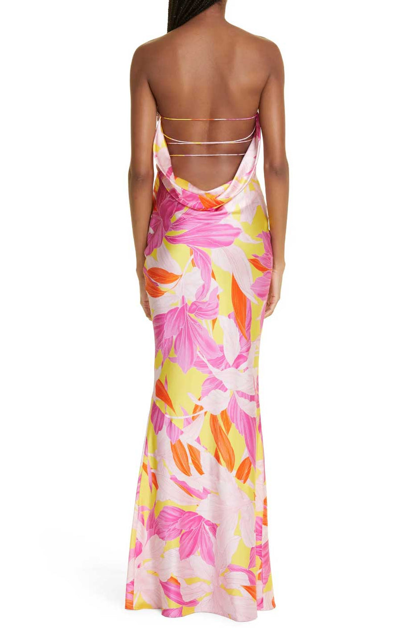 Rent the Keaton strapless dress in floral print silk by Retrofete