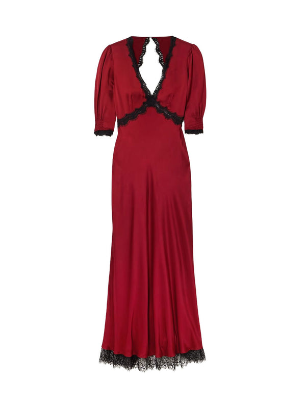 Rent the Rixo Gabrielle Lace-trimmed Red Satin Dress at Rites