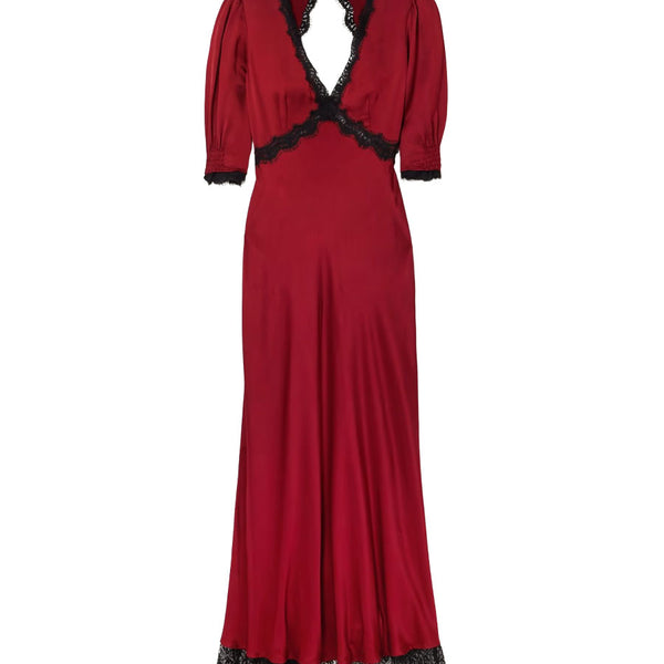 Rent Rixo Gabrielle Lace Trimmed Red Midi Dress | Rites London Rent Rixo Gabrielle Lace Trimmed Red Midi Dress | Rites London