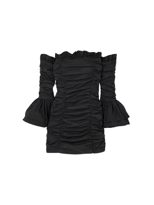 Rent the Rotae Birger Christensen off-the-shoulder ruffle mini dress in black at Rites