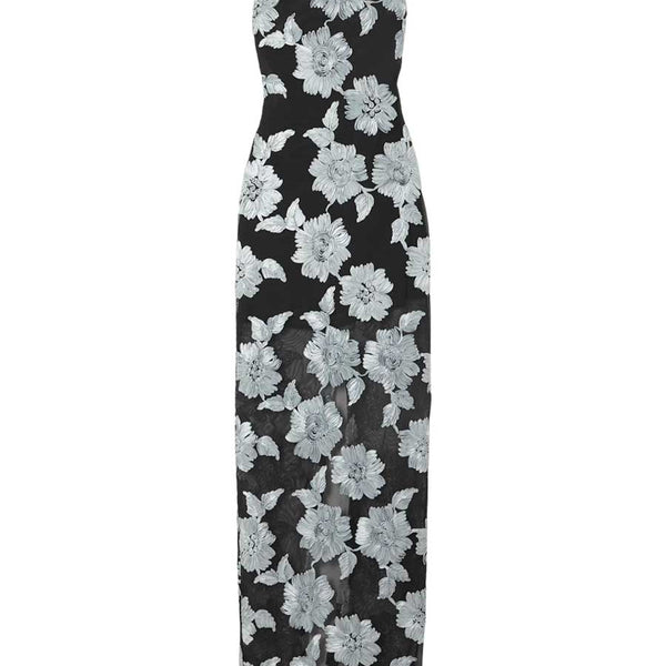 ワンピース ROTATE BIRGER CHRISTENSEN x Reina Olga dress White/Black Rent Rotate Floral Strapless Mesh Maxi Dress | Rites Rental