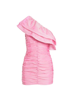 Rent the Rotate Birger Christensen Tabbina One Shoulder Ruffled Mini Dress in pink at Rites