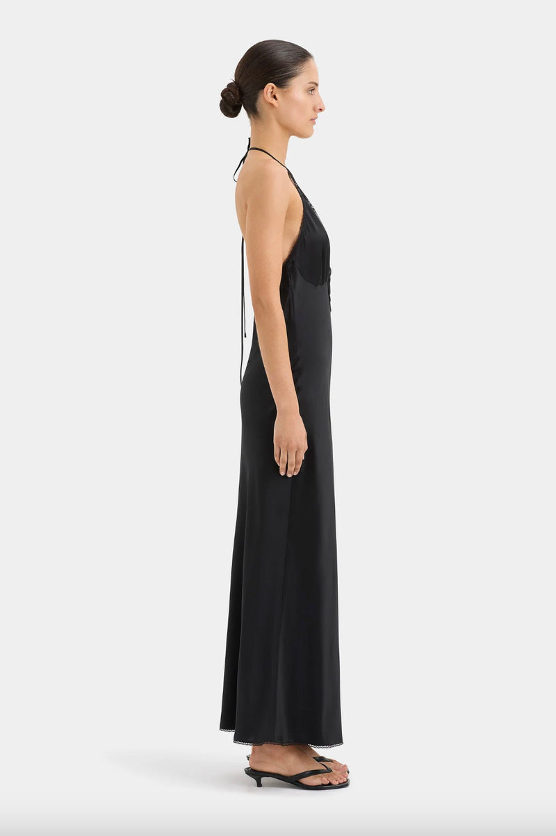 Rent the Aries Lace-Trimmed Halter Dress in black silk by Sir the Label at Rites