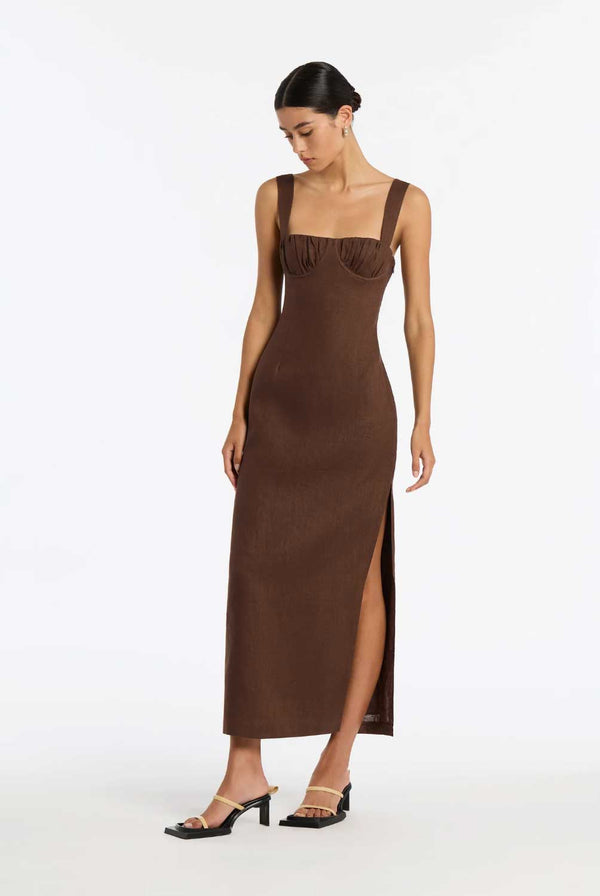 Rent the Bettina Maxi Dress in brown linen by Sir The Label