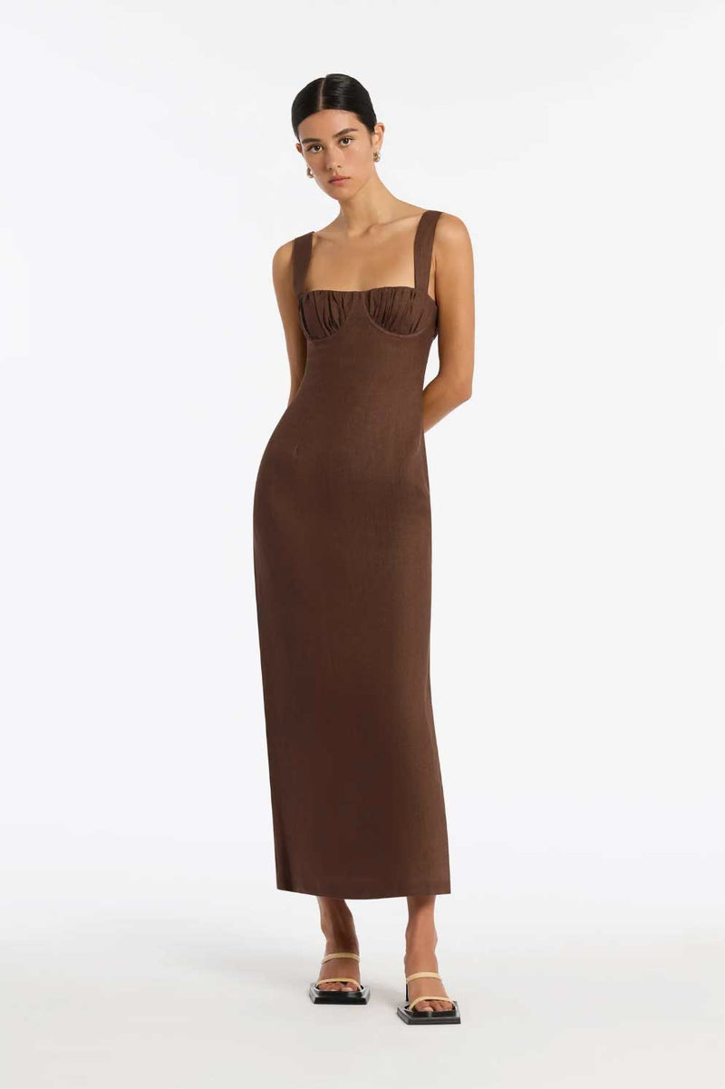 Rent the Bettina Maxi Dress in brown linen by Sir The Label