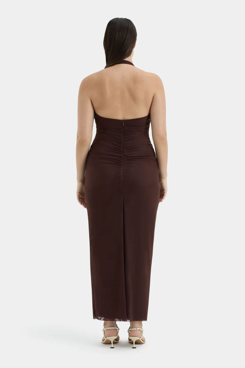 sir jacques knot midi dress Jacques Knot gathered semi-sheer midi dress in brown - SIR
