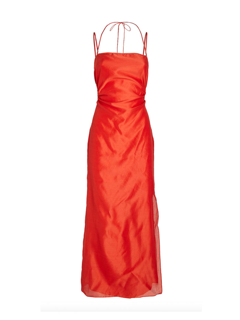red satin cut out dress Jane Long Satin Cutout Corset Dress