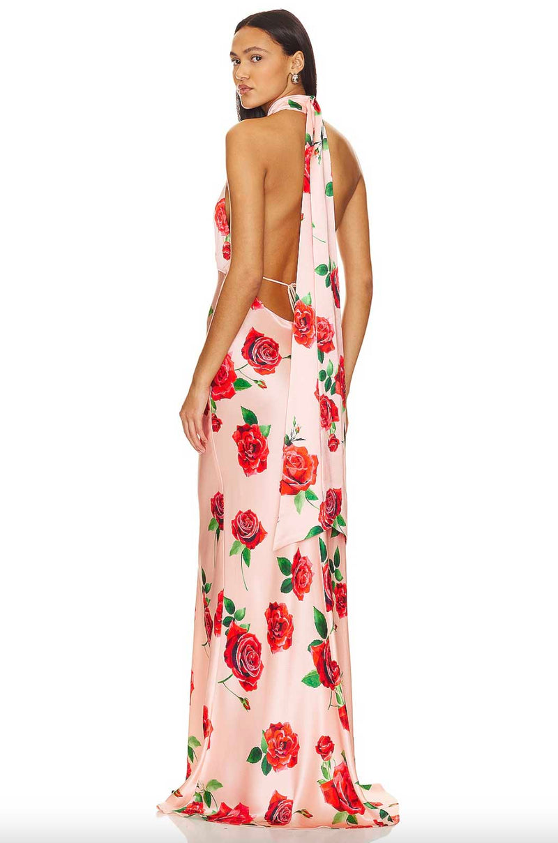 Rent the Sau Lee Presley Gown in rose print satin at Rites