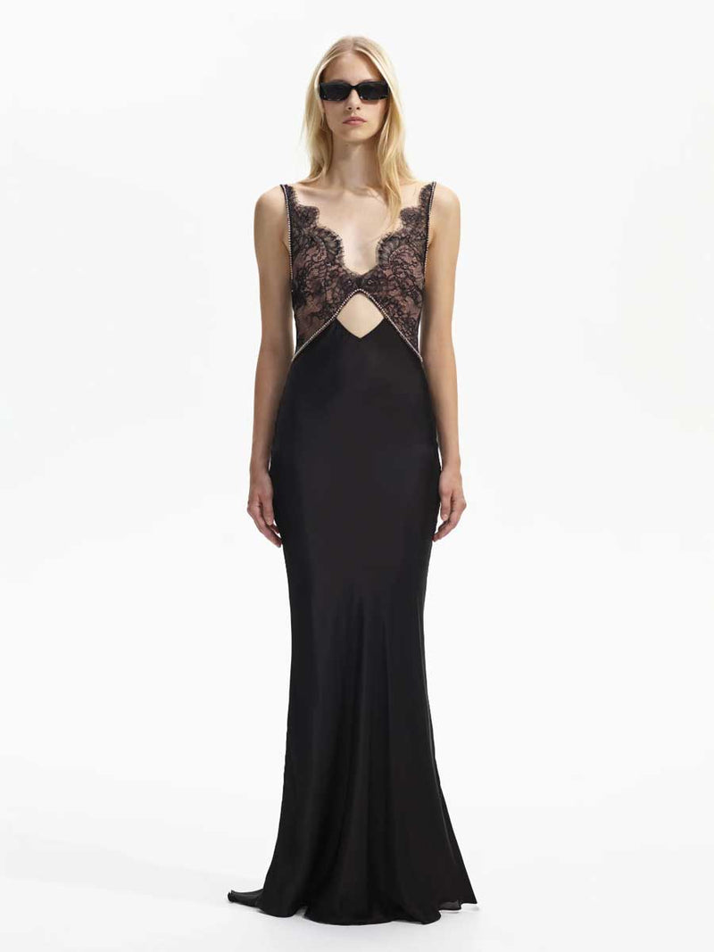 Rent Self Portrait Black Lace Satin Maxi Dress | Rites London Rent Self Portrait Black Lace Satin Maxi Dress | Rites London
