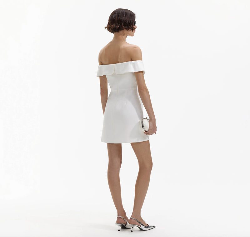 Rent the Bow Off-Shoulder Crêpe Mini Dress in white by Self Portrait at Rites