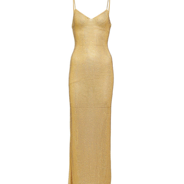 Rent Self Portrait Yellow Rhinestone Mesh Maxi Dress