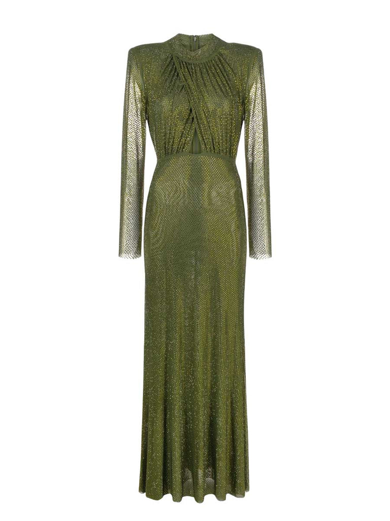 Rent Self Portrait Olive Green Crystal Maxi Dress