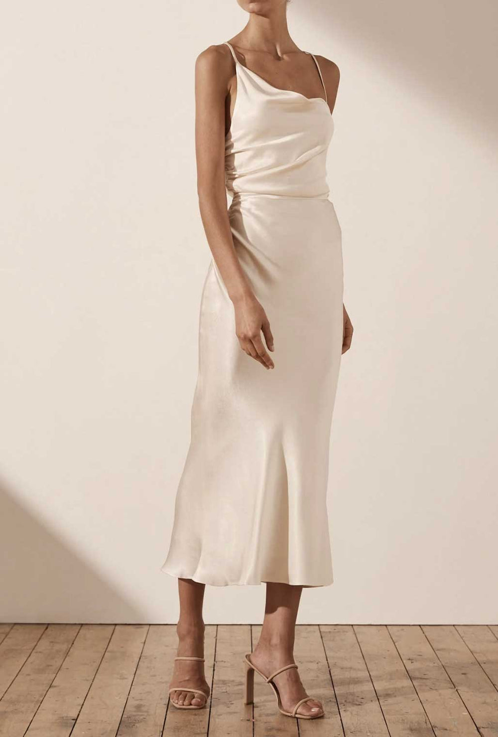 Rent Shona Joy La Lune Asymmetric Midi Dress Cream
